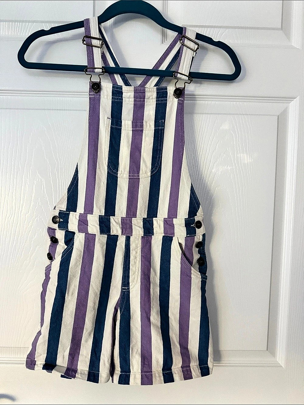 Mini Boden Striped Overalls Purple & Blue